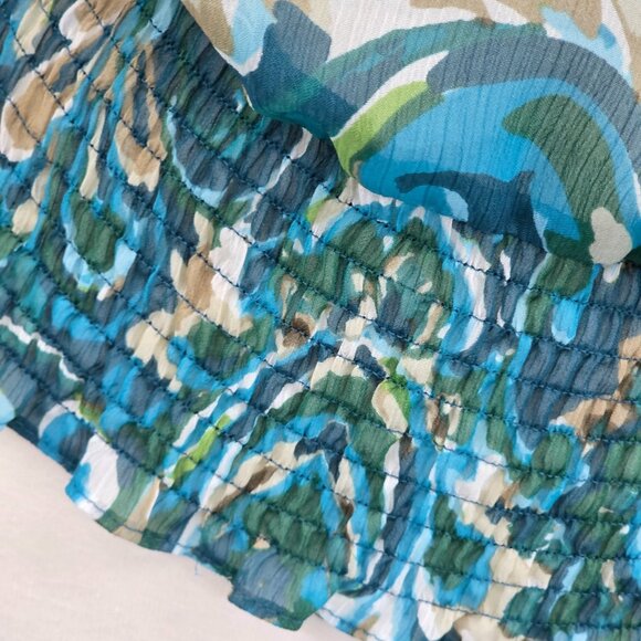 Womens PL Blue Green Sheer Blouse Ruffle Hem Smocked Boho Lightweight Top - Picture 8 of 15